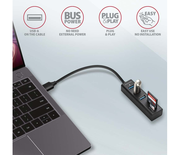 Axagon HMA-CR3A SuperSpeed USB-A hub + czytnik kart - 1485448 - zdjęcie 2